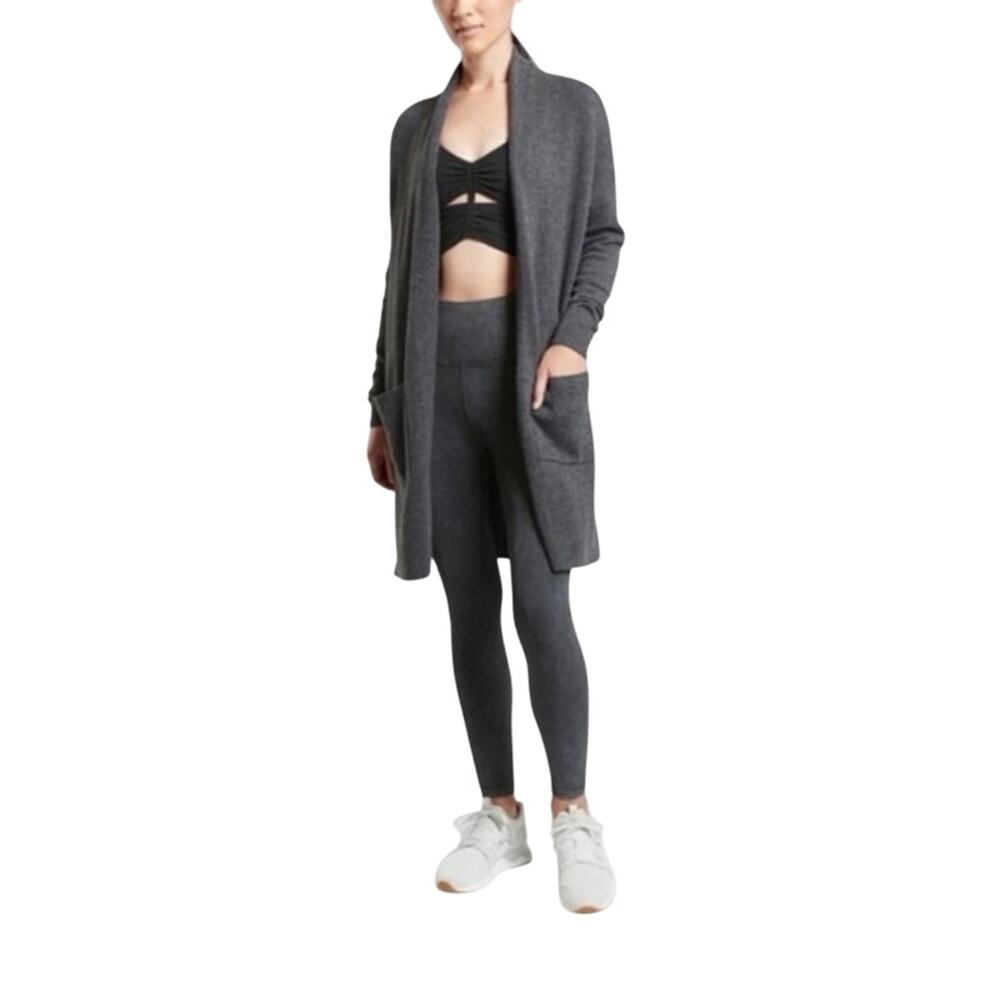 Athleta Gray Spirit Wool Cashmere Wrap Open Front Long Cardigan sz XSmall